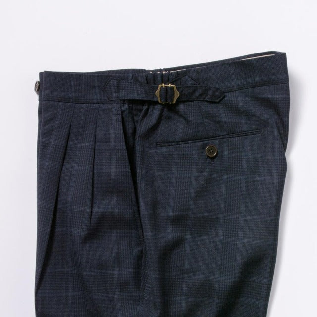2tuck Regular Model 【BCMG94-12】 NAVY tropical check W100% CANONICO Super120S 裾未処理品 【春夏秋商品】