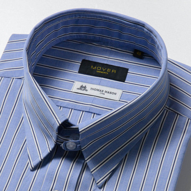 タブカラー シャツ THOMAS MASON 100双 Navy Double Stripe【EAMG10-11】