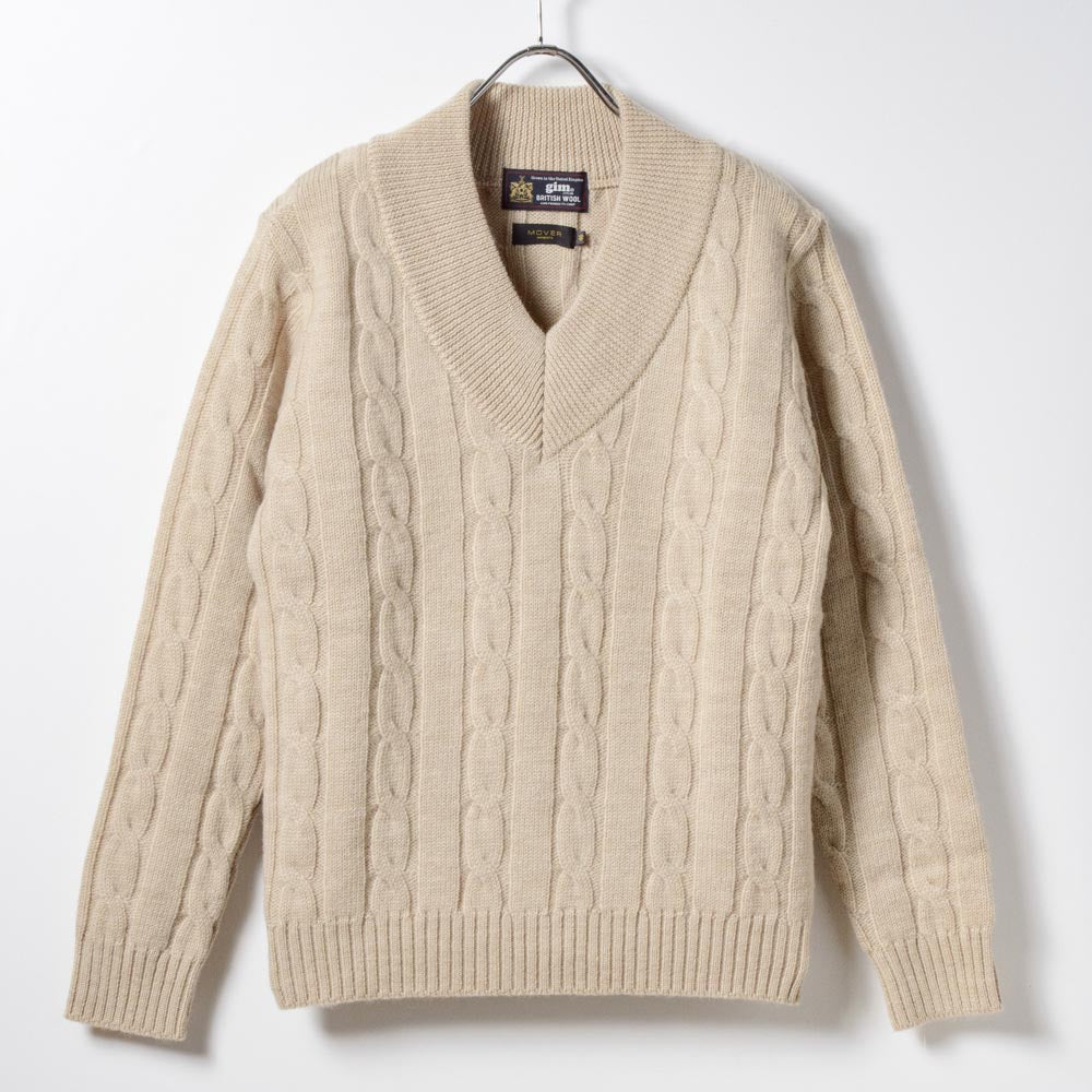 5G V-Neck Cable Knit 【CDMG06-40】 Beige British Wool by gim