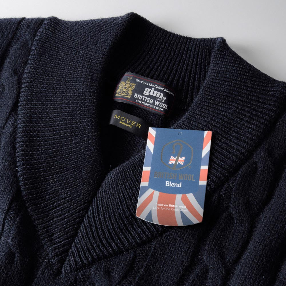 5G V-Neck Cable Knit 【CDMG06-10】 Navy British Wool by gim