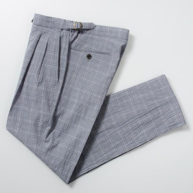 2tuck Regular Model 【BCMG77-13】 Glen Check -seersucker NAVY P50C44L6% COOLMAX 裾未処理品 【春夏商品】