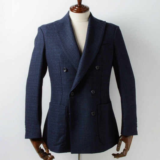 Double breasted jacket　【ABMG14-21】　Italian Fabric Navy Linen mix Hop Sack 【春秋】