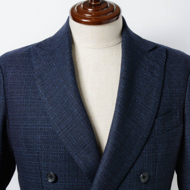 Double breasted jacket　【ABMG14-21】　Italian Fabric Navy Linen mix Hop Sack 【春秋】