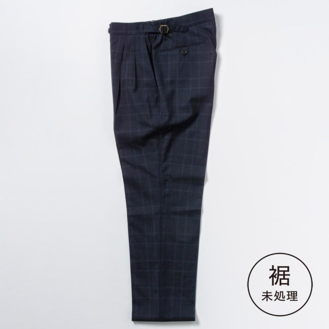 2tuck　Regular Model　【BCMG94-12】　NAVY　tropical check　W100%　 CANONICO Super120S　裾未処理品 【春夏秋商品】