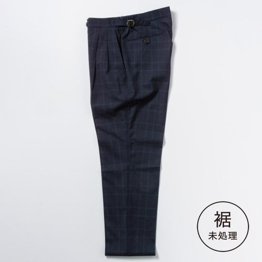 2tuck　Regular Model　【BCMG94-12】　NAVY　tropical check　W100%　 CANONICO Super120S　裾未処理品 【春夏秋商品】