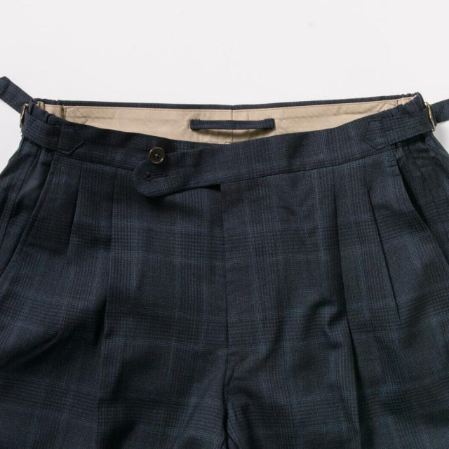 2tuck　Regular Model　【BCMG94-12】　NAVY　tropical check　W100%　 CANONICO Super120S　裾未処理品 【春夏秋商品】