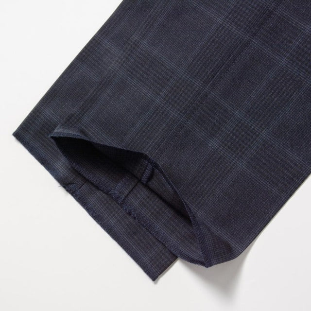 2tuck　Regular Model　【BCMG94-12】　NAVY　tropical check　W100%　 CANONICO Super120S　裾未処理品 【春夏秋商品】