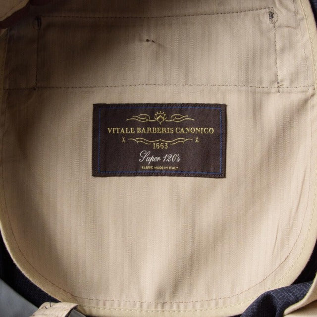 2tuck　Regular Model　【BCMG94-12】　NAVY　tropical check　W100%　 CANONICO Super120S　裾未処理品 【春夏秋商品】