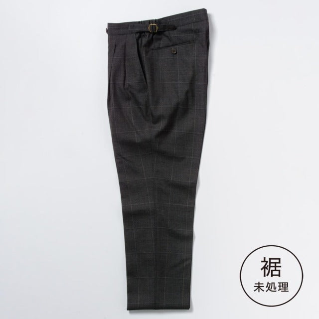 2tuck　Regular Model　【BCMG94-42】　BROWN　check　W100%　 CANONICO 21micron　裾未処理品 【春夏秋商品】