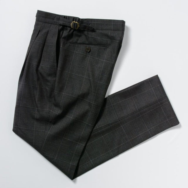 2tuck　Regular Model　【BCMG94-42】　BROWN　check　W100%　 CANONICO 21micron　裾未処理品 【春夏秋商品】