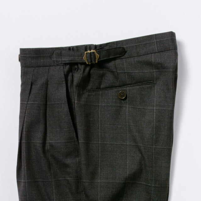 2tuck　Regular Model　【BCMG94-42】　BROWN　check　W100%　 CANONICO 21micron　裾未処理品 【春夏秋商品】