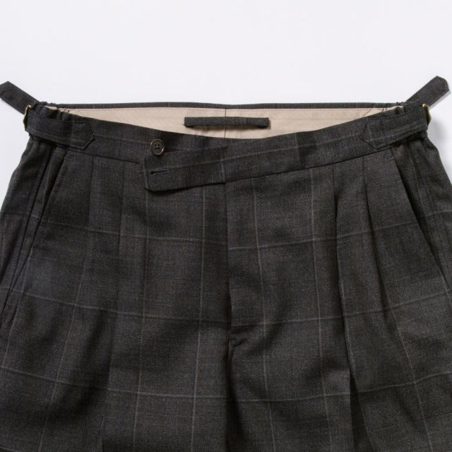 2tuck　Regular Model　【BCMG94-42】　BROWN　check　W100%　 CANONICO 21micron　裾未処理品 【春夏秋商品】