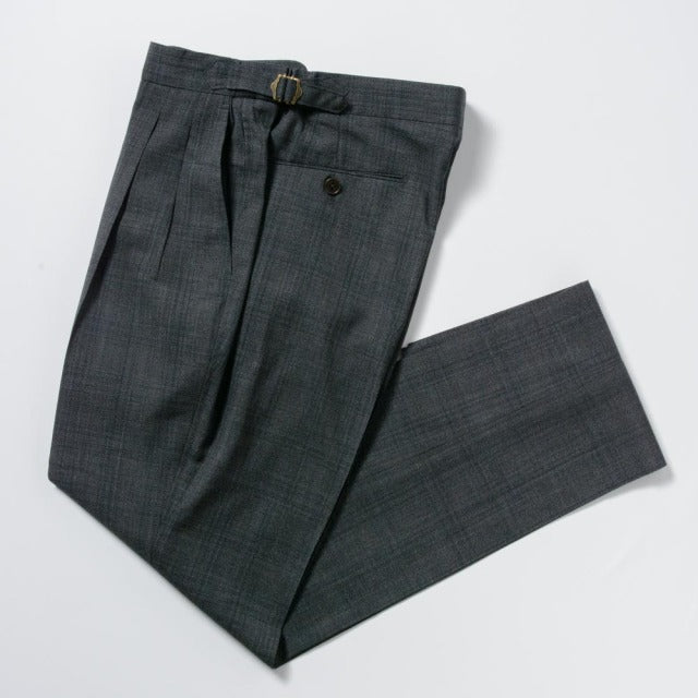 2tuck　Regular Model　【BCMG94-41】　GRAY　tropical check　W100%　 PIACENZA　GLOBE　裾未処理品 【春夏秋商品】