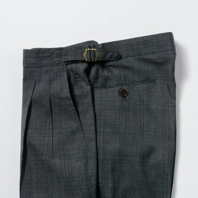 2tuck　Regular Model　【BCMG94-41】　GRAY　tropical check　W100%　 PIACENZA　GLOBE　裾未処理品 【春夏秋商品】