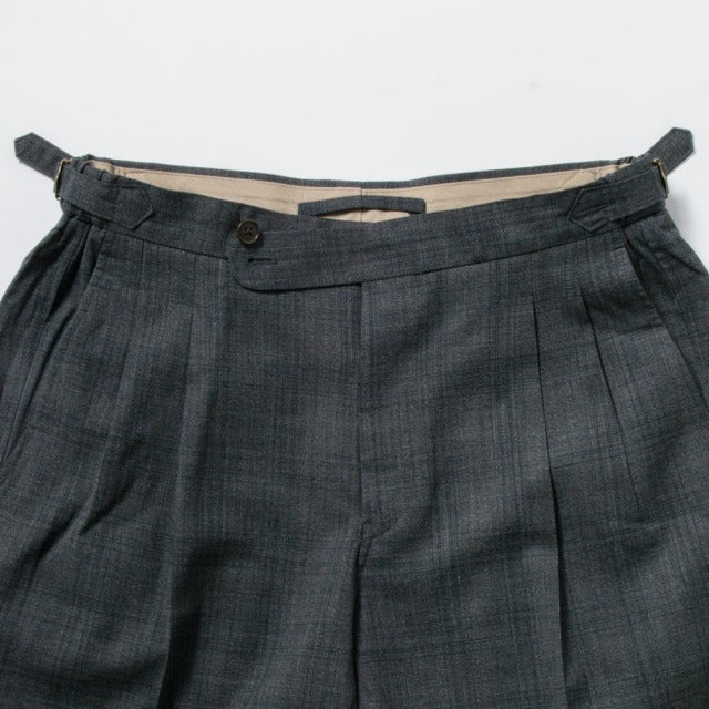 2tuck　Regular Model　【BCMG94-41】　GRAY　tropical check　W100%　 PIACENZA　GLOBE　裾未処理品 【春夏秋商品】