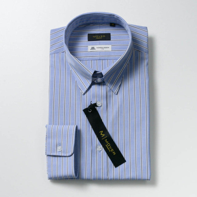 タブカラー シャツ　THOMAS MASON　100双 Navy Double Stripe【EAMG10-11】