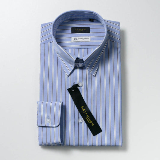 タブカラー シャツ　THOMAS MASON　100双 Navy Double Stripe【EAMG10-11】