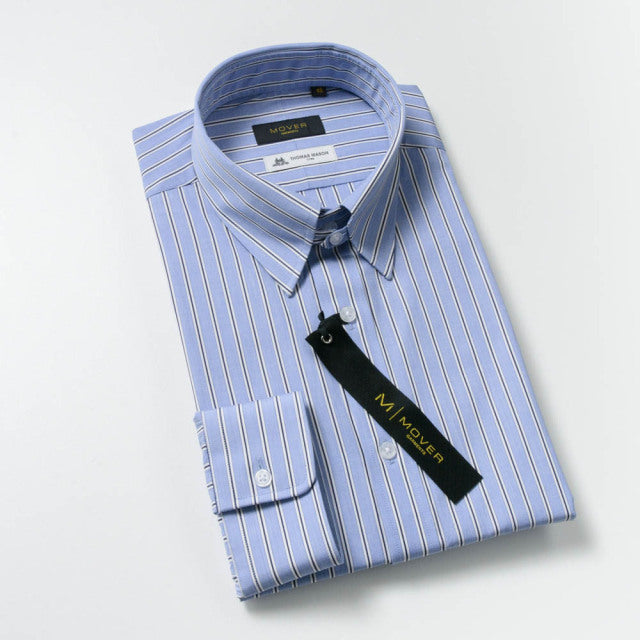 タブカラー シャツ　THOMAS MASON　100双 Navy Double Stripe【EAMG10-11】