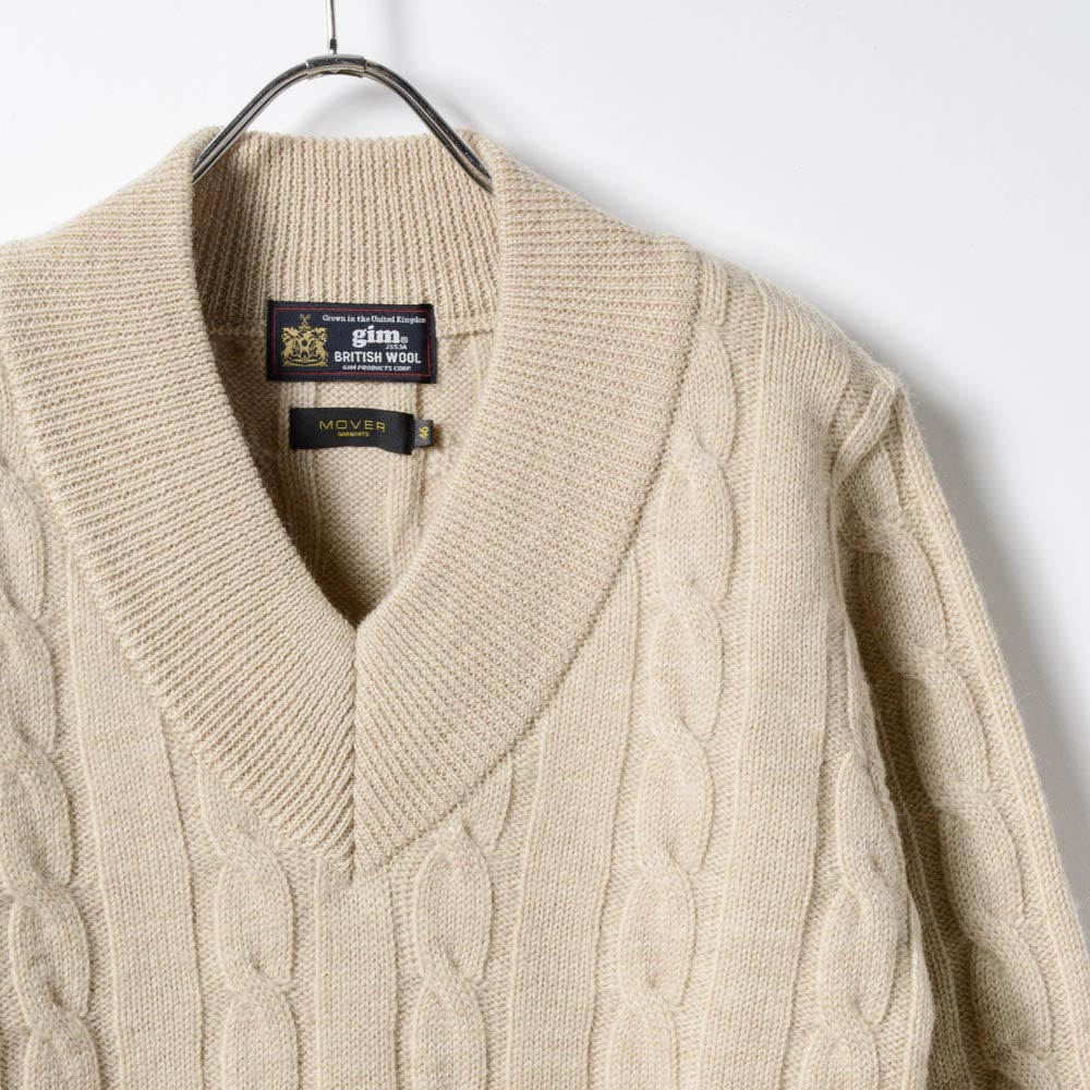 5G　V-Neck　Cable Knit 【CDMG06-40】　Beige　　　British Wool by　gim