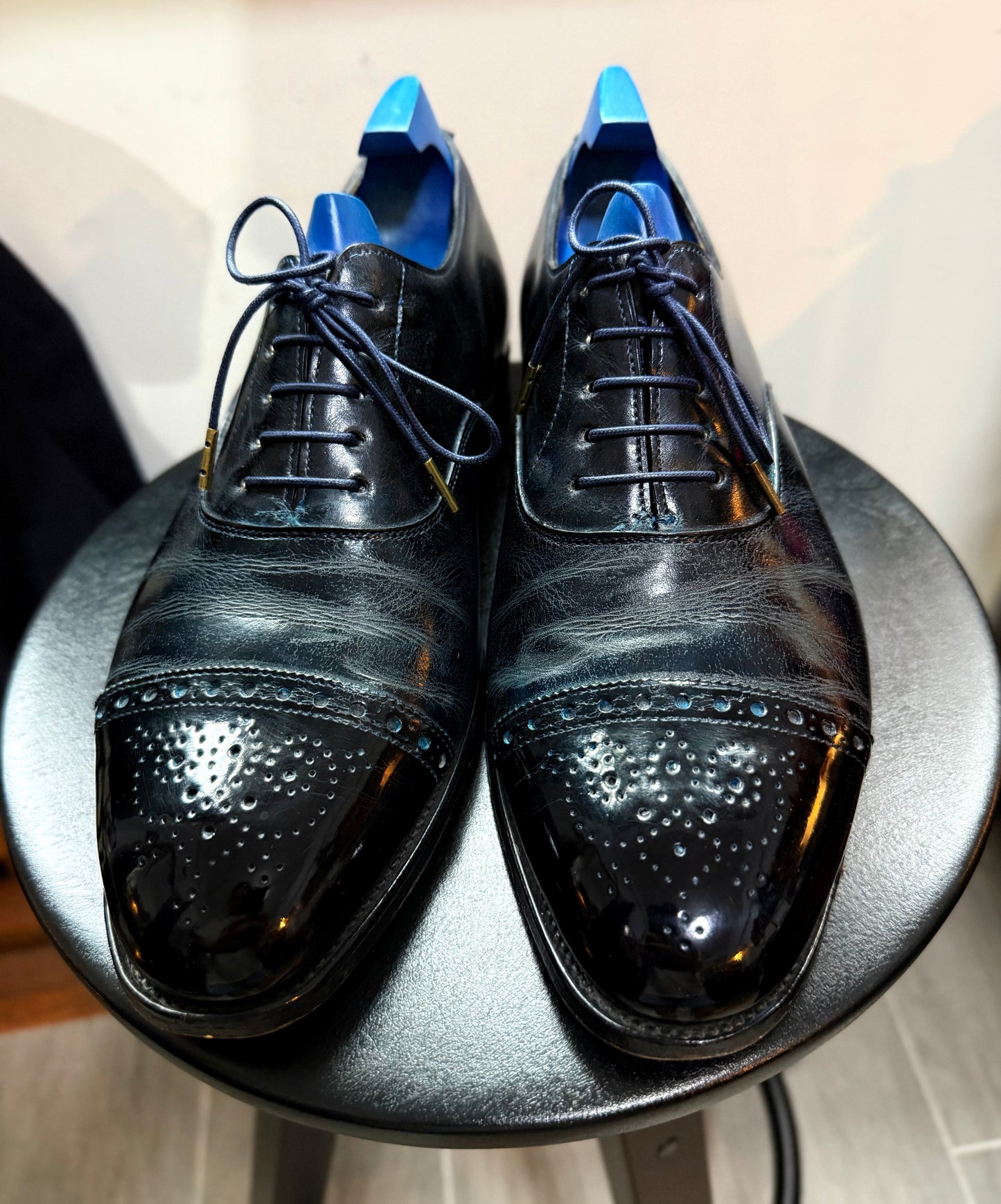 極罕有 JOHN LOBB × Paul Smith Collaboration - WESTBOURNE Lace-up Shoes in Museum Calf Lapis Blue - Limited Edition [Pre-owned][RCP]