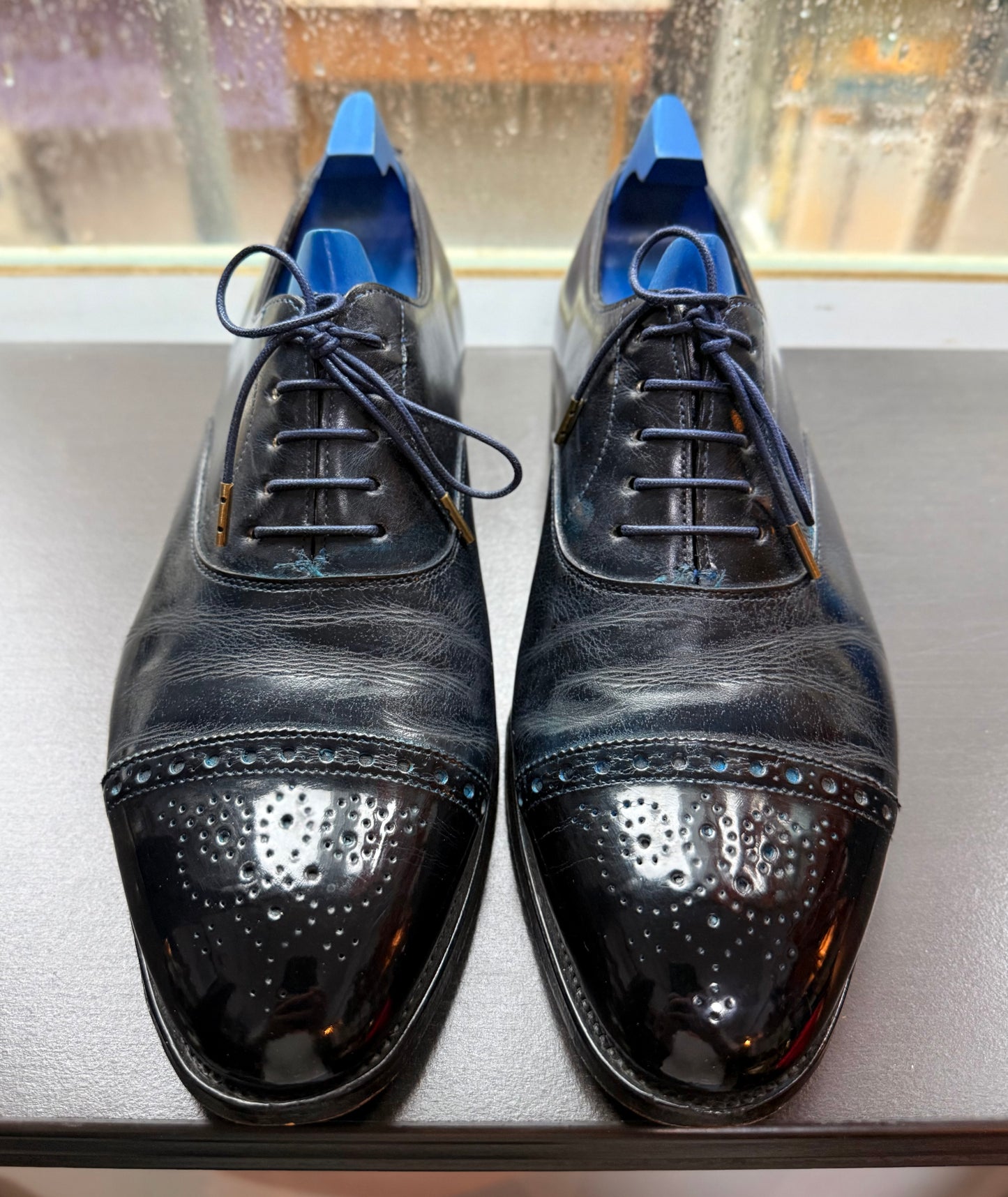 極罕有 JOHN LOBB × Paul Smith Collaboration - WESTBOURNE Lace-up Shoes in Museum Calf Lapis Blue - Limited Edition [Pre-owned][RCP]