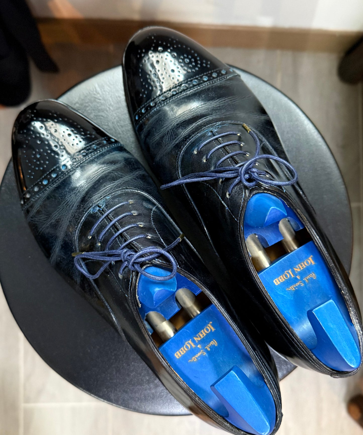 極罕有 JOHN LOBB × Paul Smith Collaboration - WESTBOURNE Lace-up Shoes in Museum Calf Lapis Blue - Limited Edition [Pre-owned][RCP]