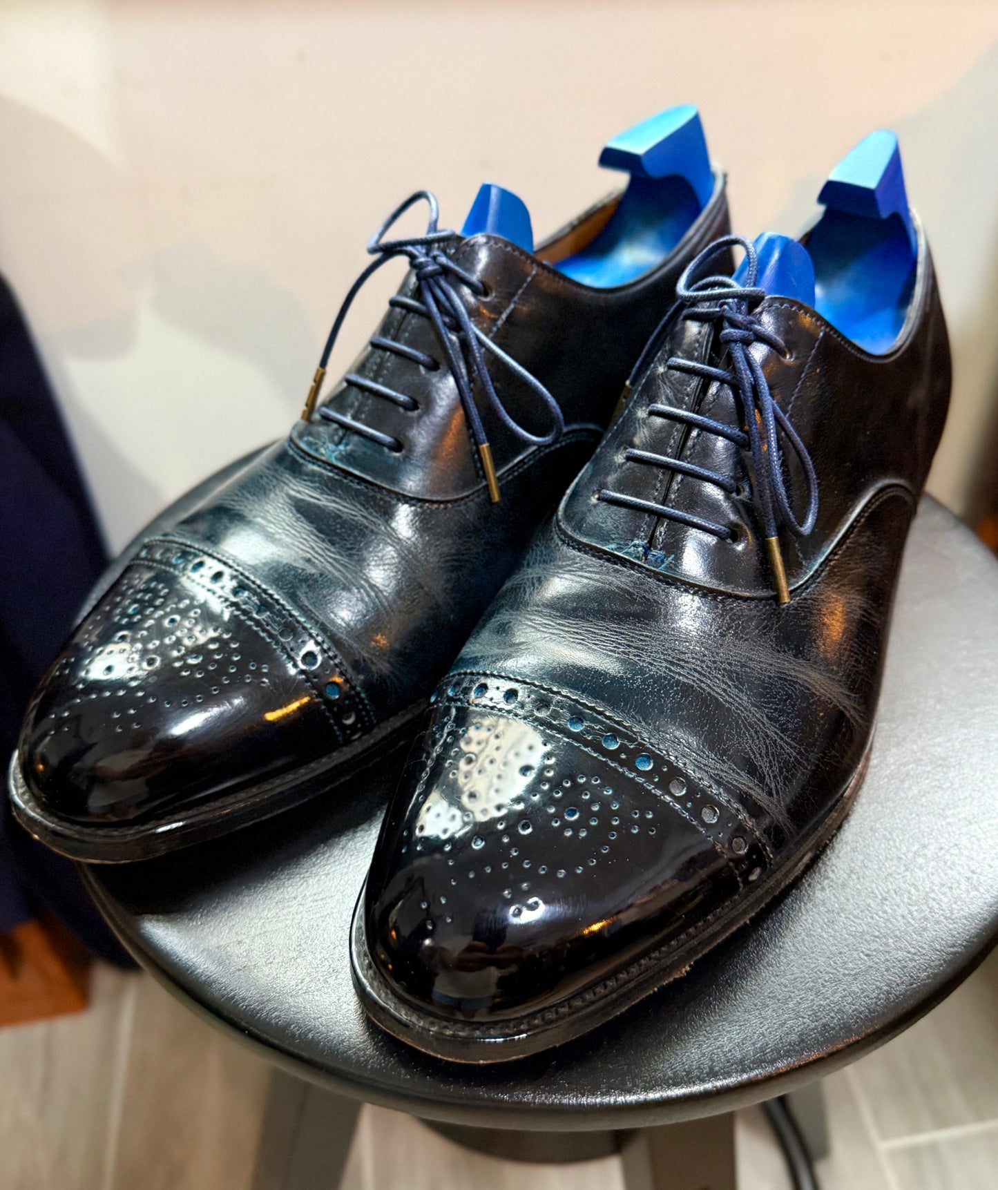 極罕有 JOHN LOBB × Paul Smith Collaboration - WESTBOURNE Lace-up Shoes in Museum Calf Lapis Blue - Limited Edition [Pre-owned][RCP]